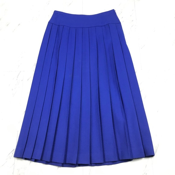 VTG Saks Fifth Ave Blue Wool Skirt Suit Pleated  Classic Jewel Blue - Picture 6 of 8